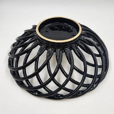 Black Lattice Glazed Ironstone Bread Fruit Bowl Basket Palermo by Artimino 13"d