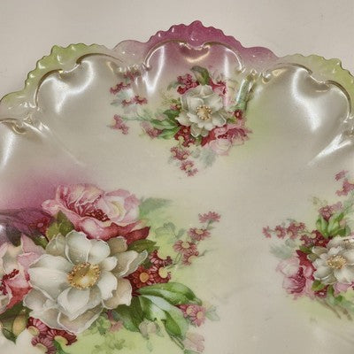 MZ Austria Plate Pastel Roses Gilded Floral Scalloped Edge 10" Vintage