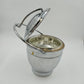 Silver Chromium Solid Brass Ice Bucket Cooler Hinged Lid Arm & Glass 13" 1950's