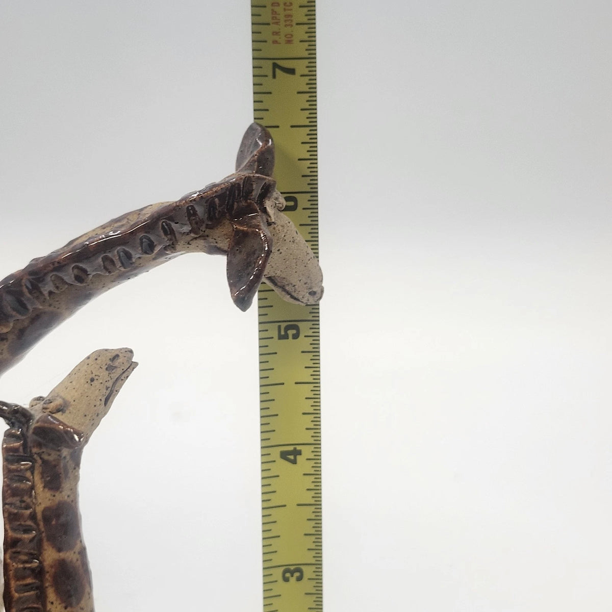 Studio Pottery Giraffe Family Figurine Brown Speckled 7" Artist Marked