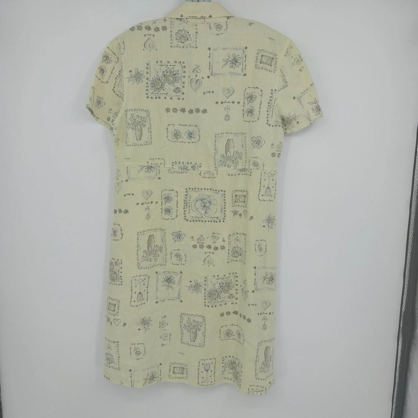 John Paul Richard Linen Shirt Dress Green Floral Button Front Medium