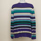 Lands' End Supima Cotton Cardigan Sweater Women Large 14-16 Blue Striped Button