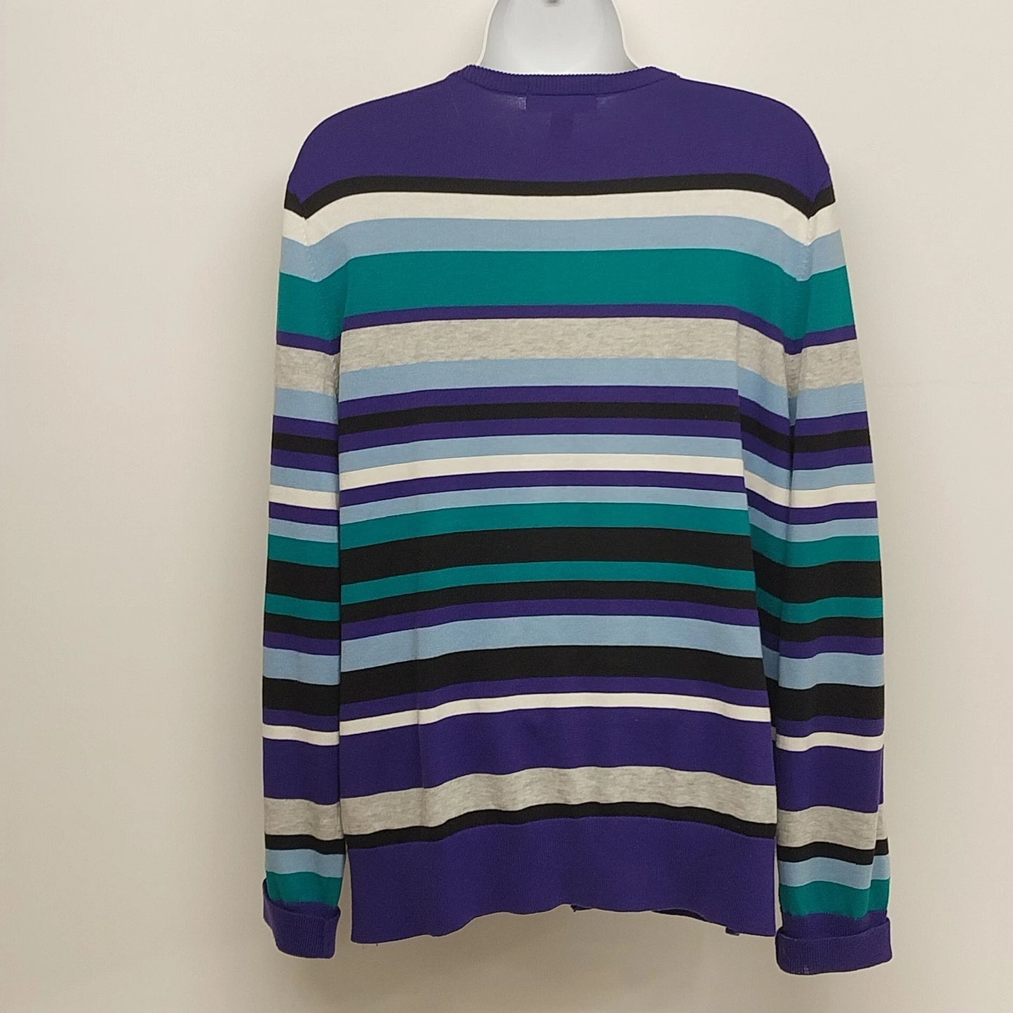 Lands' End Supima Cotton Cardigan Sweater Women Large 14-16 Blue Striped Button