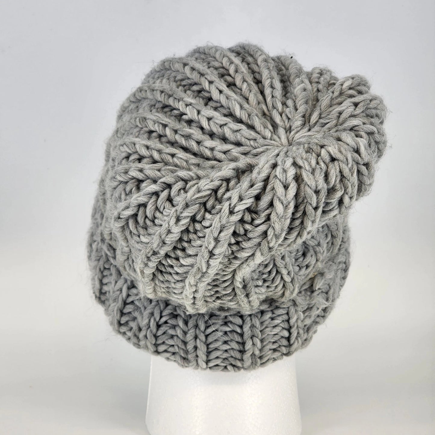 Chunky Knitted Beanie Hat Cool Grey Handcrafted Style Winter Watch Cap Unisex