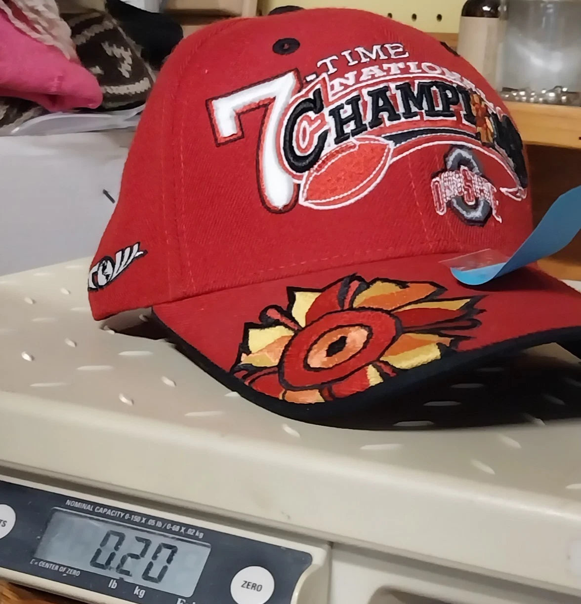 Ohio State Buckeyes 7 Time National Champions Red Cap Hook Loop Adjustable Hat