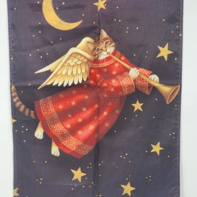 Toland Angel Kitty Yard Garden Flag Banner w/ Hanging Loop Moon & Stars 23"x36"