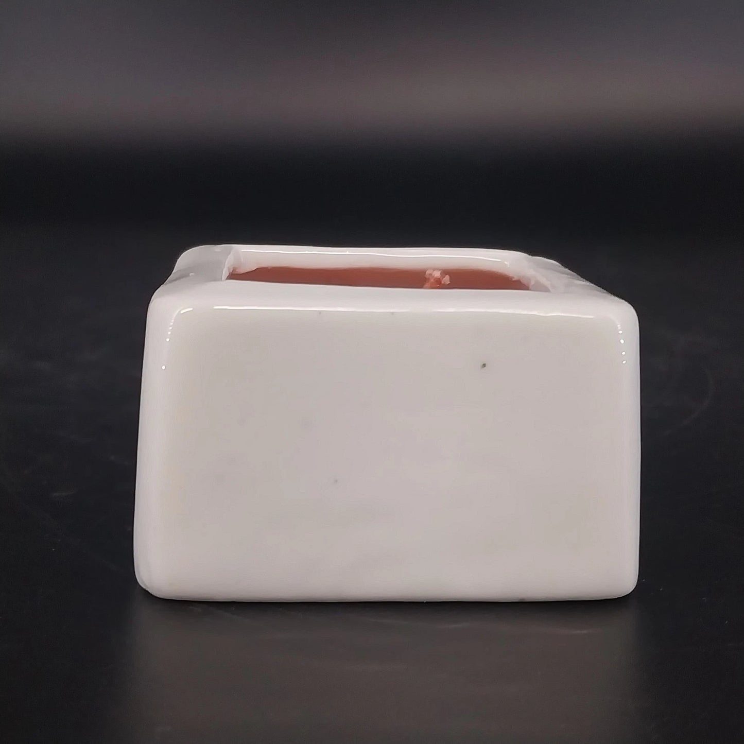 White Ceramic Square Container Candle Red Wax Single Wick Unused Vintage
