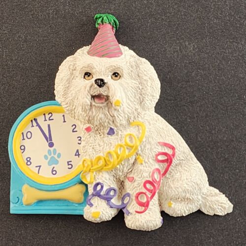 Bichon Frise Refrigerator Magnet New Years Eve Dog Figurine Willabee Ward MBI