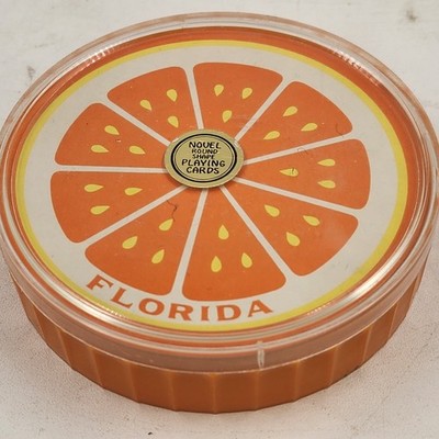 Florida Souvenir Round Playing Card Deck 3" Orange Graphic with Case Hong Kong