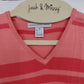 Fundamental Things T-Shirt Coral Pink Striped V Neck Top Women Medium Acrylic