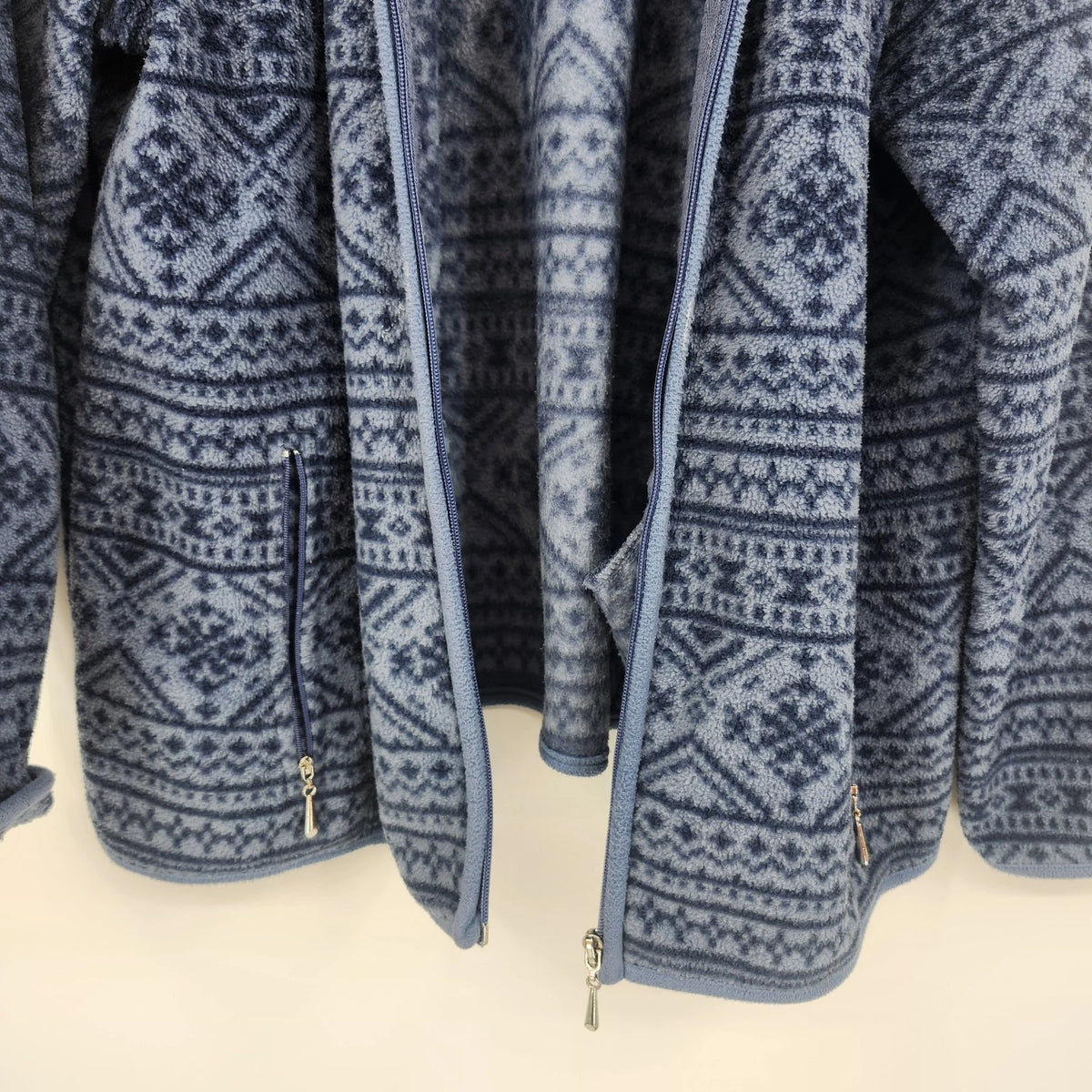 Fair Isle Women's Fleece Jacket XL Blue Nordic Full Zip Pockets Made Jordan