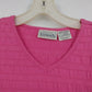 Basic Editions Women's Textured Knit V-Neck Top Pink Short Sleeve Size M