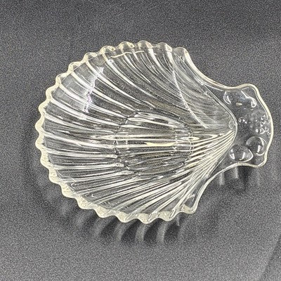 Clamshell Divided Crystal Glass Serving Dish 6"x1" 1950s Vintage