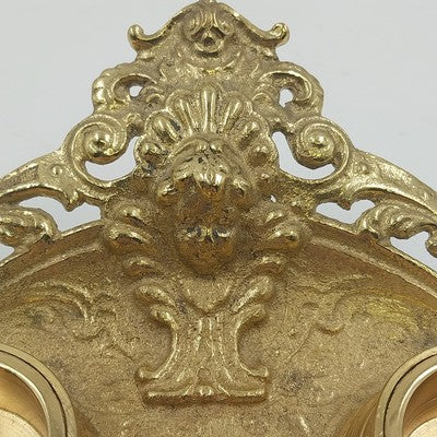 Ornate Double Inkwell Gilded Bronze Cherub Floral 9.75" Lacquered Iron
