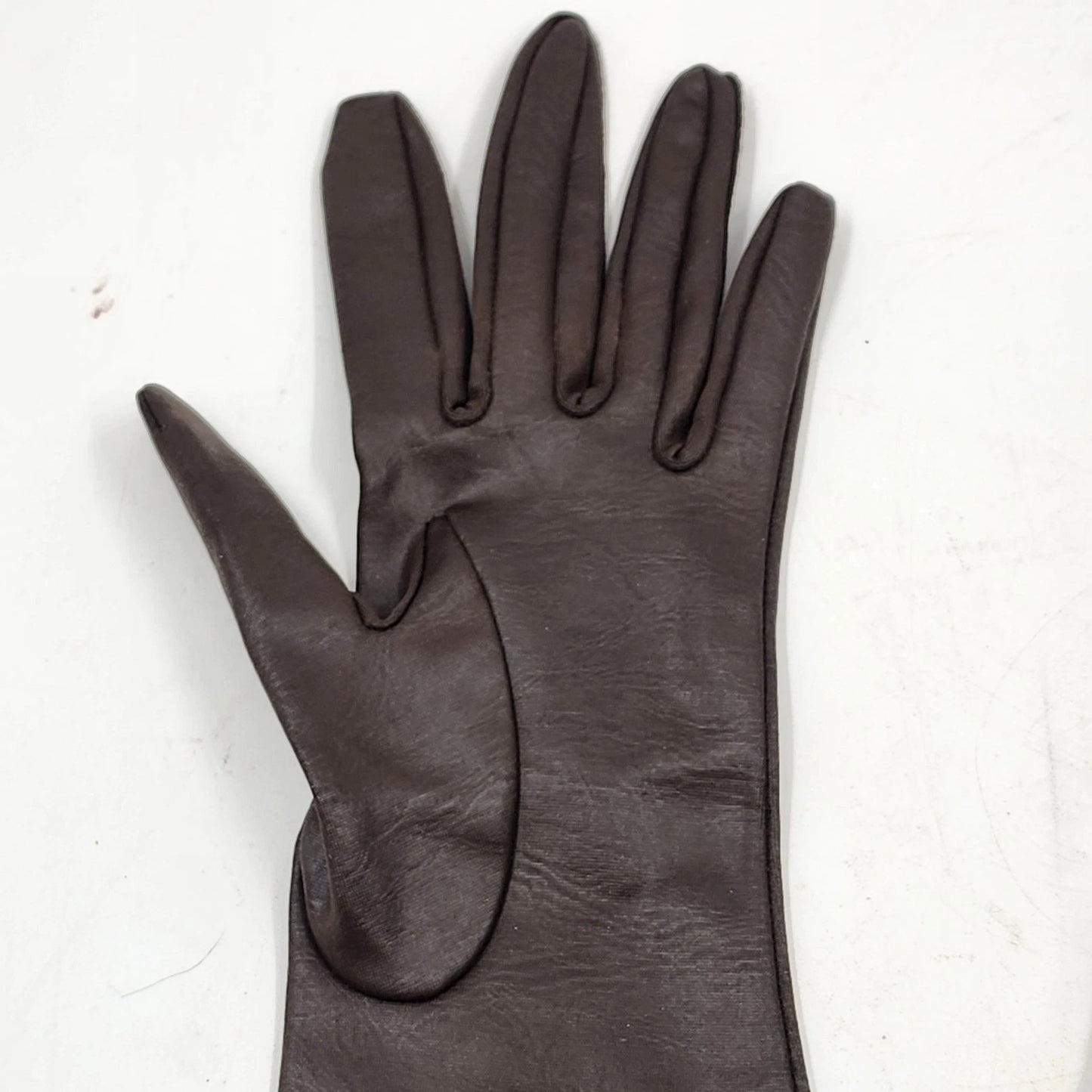 Miss Aris Just Kidding Brown Nylon Brown Dress Gloves Size 6.5 Small MCM NEW