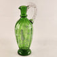 Hand Blown Green Glass Cruet 9½" Hand Painted Girl & White Foliage No Stopper