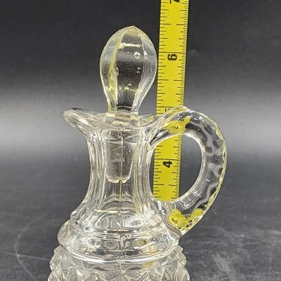 Cruet Decanter with Handle Hand-Cut Crystal Elegant Table Décor Cube Pattern Vtg