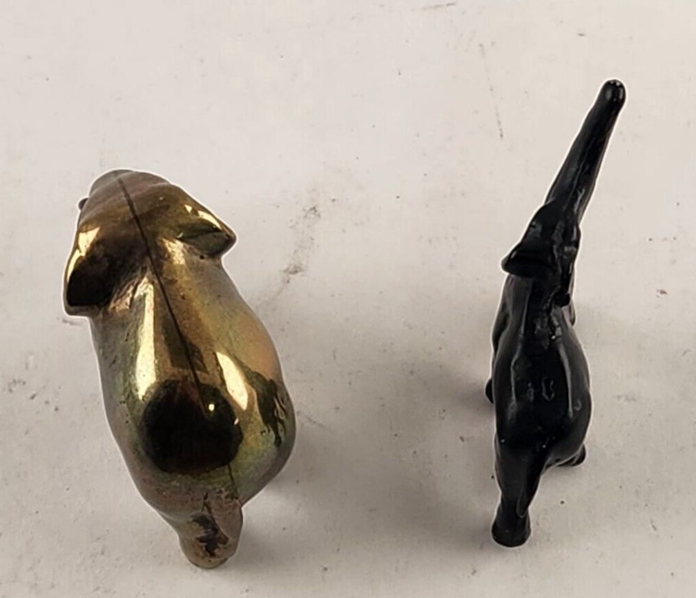 2 Metal Elephants Miniature Black & Brass Good luck Figure Statue Truck Up Down