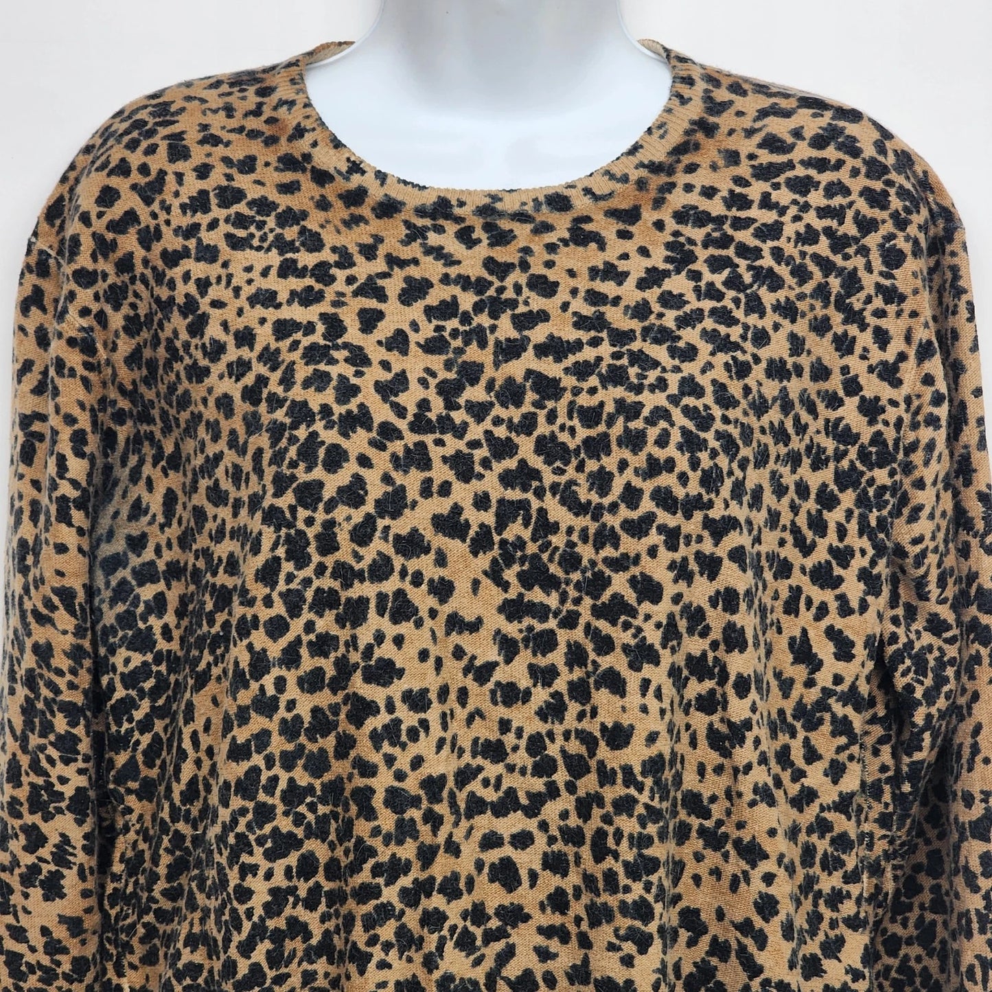 Nina Charles Women's Medium Leopard Print Wool Sweater Brown Animal Print Top