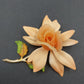 Orange Fabric Rose Brooch Gold Tone Stem Green Enamel Leaves Vintage