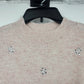 ELLE Women's XL Pink Metallic Knit Sweater Rhinestone Floral Crew Neck