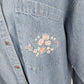 Hunt Club Denim Shirt L Women's Floral Embroidered Pocket Long Sleeve Cotton