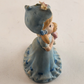 Napco Blue Girl w Doll Figurine Porcelain Bisque 4" Blue Blonde Japan