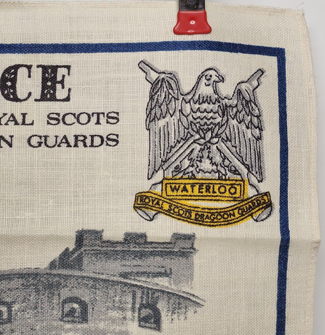 Lamont Irish linen Tea Towel Amazing Grace Royal Scots Dragoon Guards 30" VTG