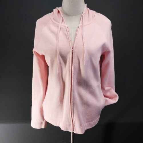 Falls Creek Women's Small Pink Hooded Zip-Up Knit Jacket 100% Cotton Lightweight