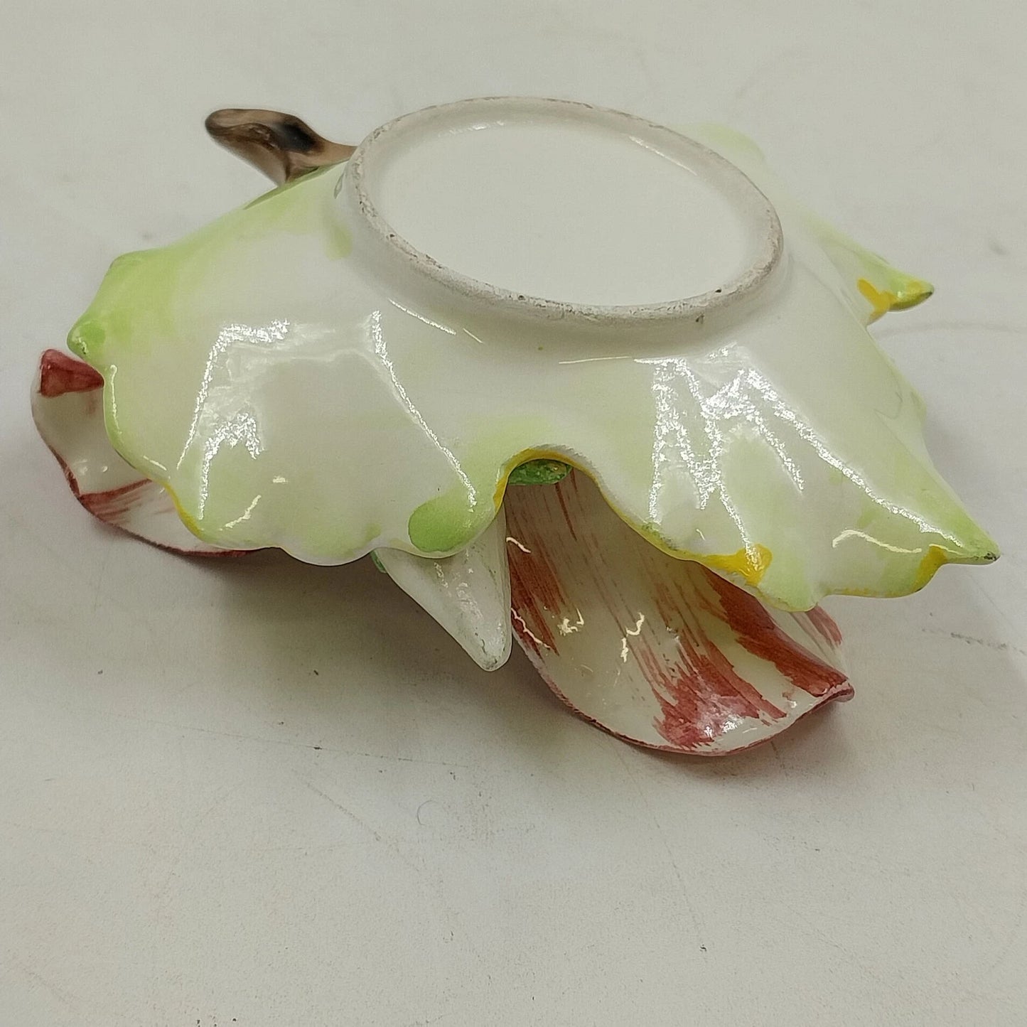 Ceramic Floral Tea Light Candle Holder Leaf Plate Red White Flower Chadwick Vtg