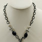 Black Chain with White Faux Pearl & Black Beads with Large Open Pendant Marbled