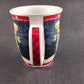 Snowman Ceramic Christmas Mug Night Scene Red Trim Hot Chocolate Cup 4.25" Vtg