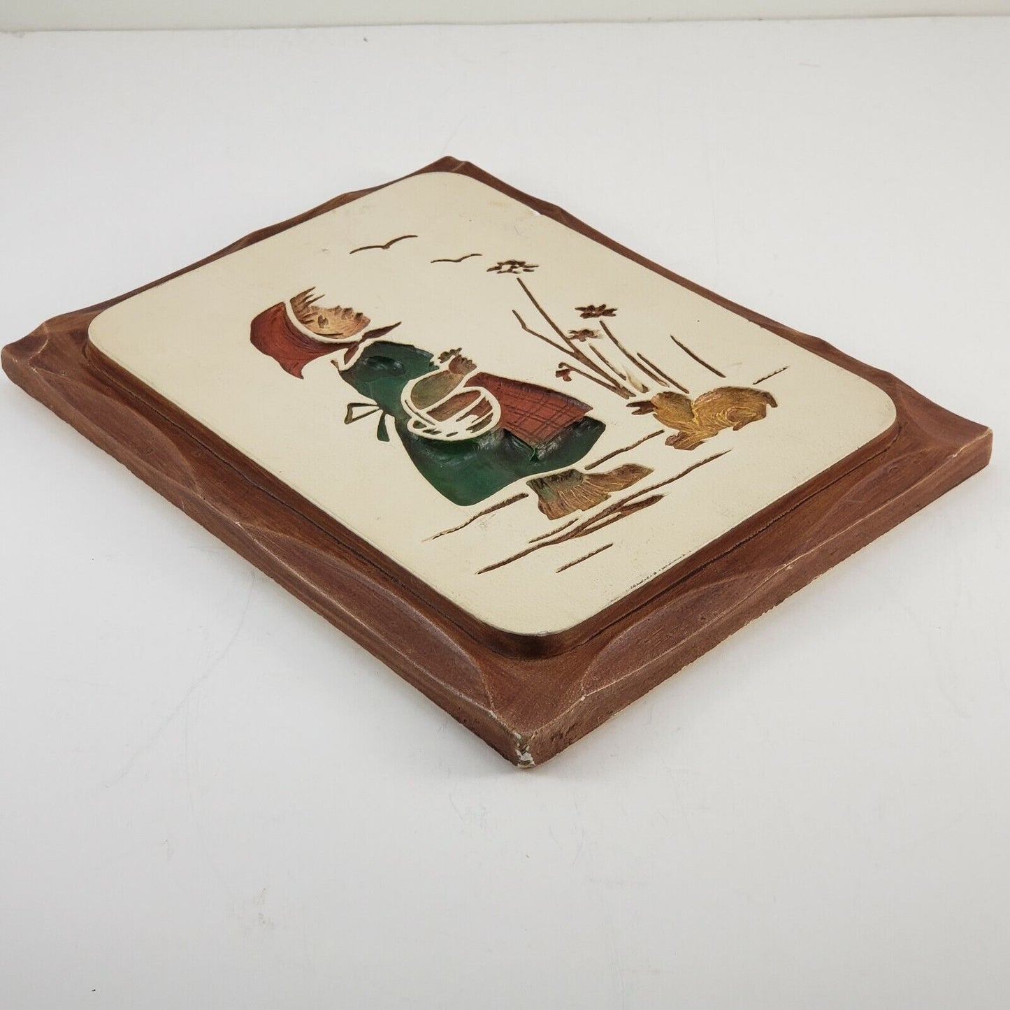 Vintage Boy Girl Chalk Ware Wall Plaques Modern Art Co 1966