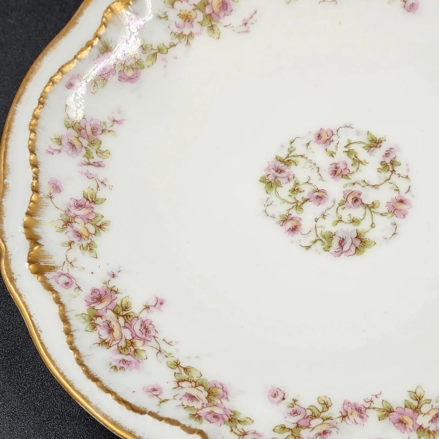 2 Limoges Coupe Salad Plates 7" Schleiger 844 Pink Rose Theodore Haviland France