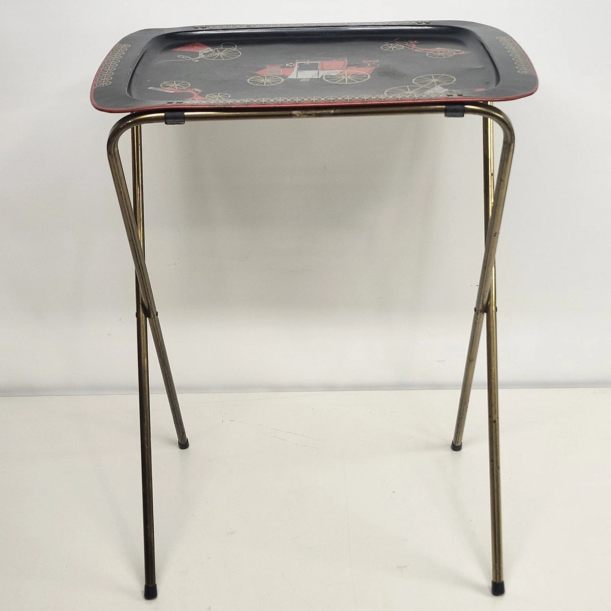 4 Cal-Dak TV Trays Carriage & Stagecoach Black Folding with Stand Vintage