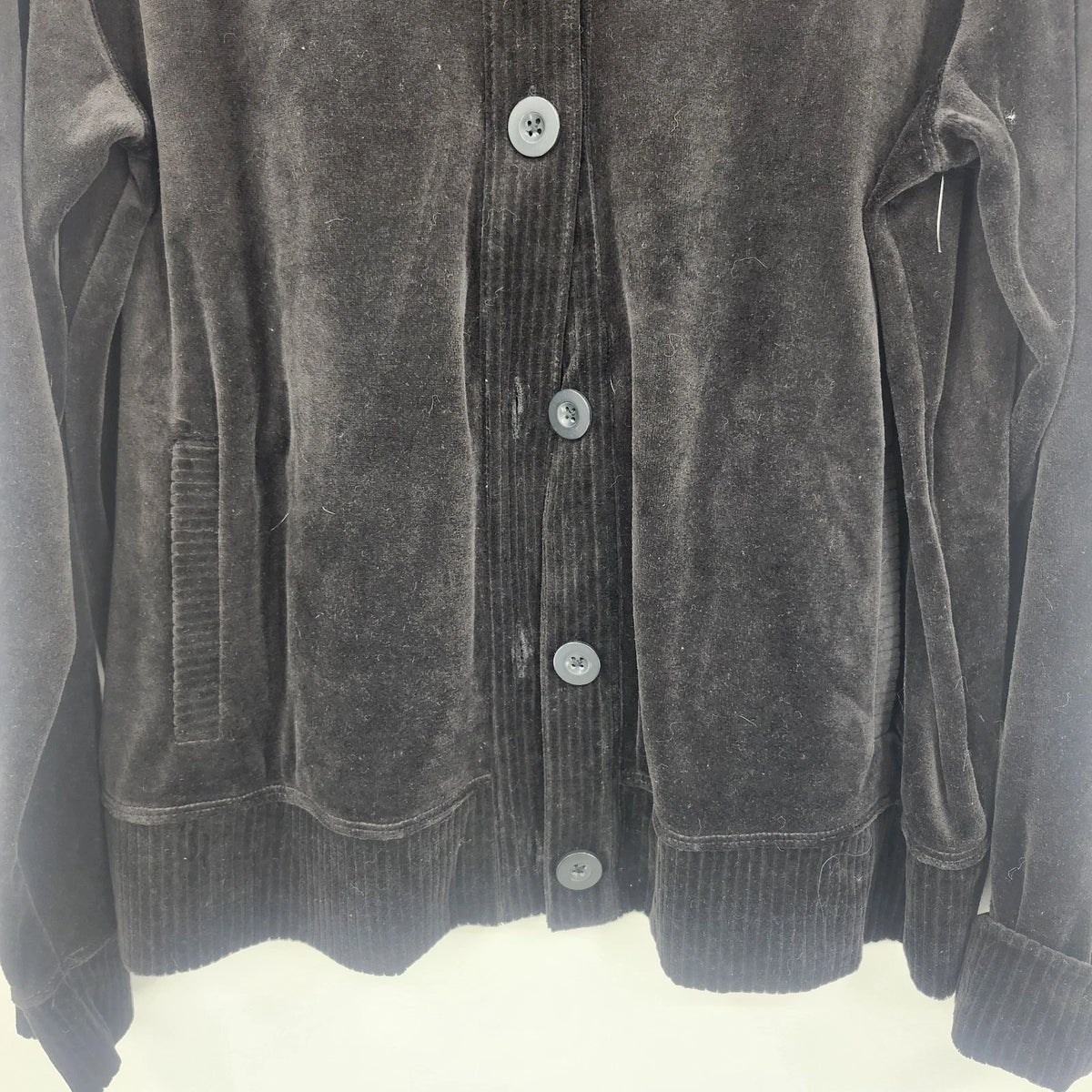 White Stag Women’s XL 16-18 Black Velour Jacket Button Front Wide Collar