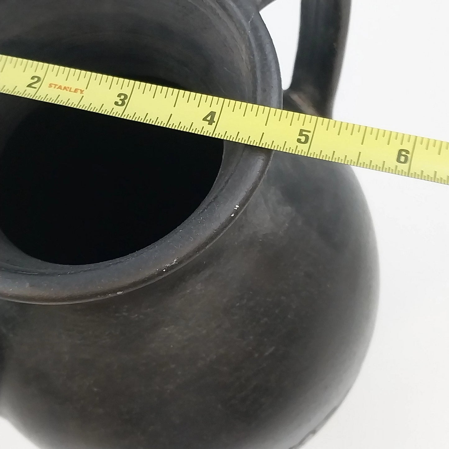 Black Pottery Vase Incised Floral Double Handle Amphora Urn 14" Unmarked