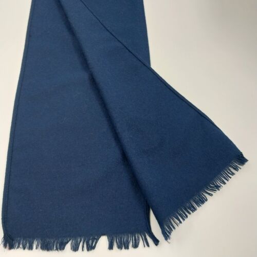 Navy Wool Unisex Neck Scarf with Crest Short Fringe 29"x8.5"