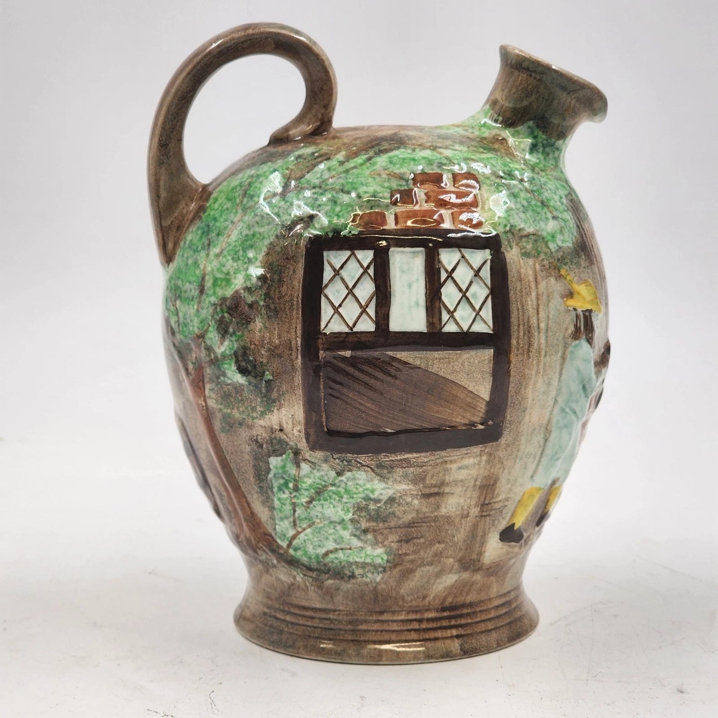 Radford Art Pottery Flagon Jug Hand Painted Wine Village Pub Scene England Vtg