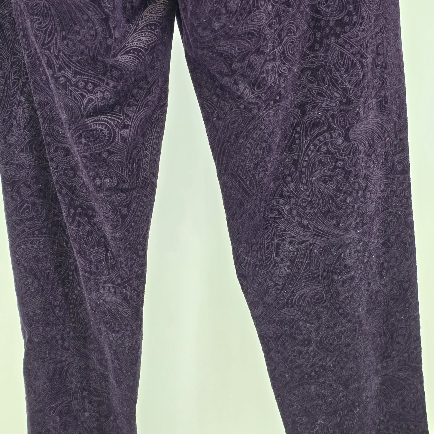 ELLE Dark Plum Purple Velvet Jeans Pants Paisley Boho Motif Low Rise Stretch 12R