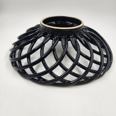 Black Lattice Glazed Ironstone Bread Fruit Bowl Basket Palermo by Artimino 13"d