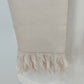 Beige Silk Scarf 10.5"x52" Embroidered Flower Chinese Letters Fringed Edge China