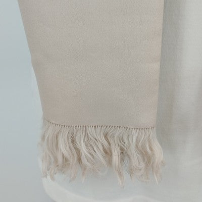 Beige Silk Scarf 10.5"x52" Embroidered Flower Chinese Letters Fringed Edge China