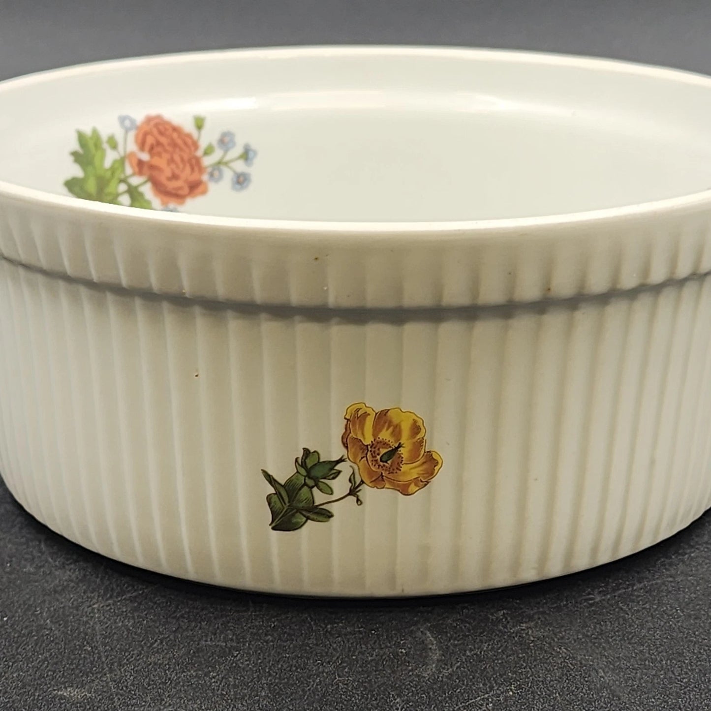BIA Cordon Bleu Caroline Casserole Dish 8" Round Floral Souffle Baker No Lid Vtg
