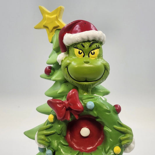 Ruz Dr. Seuss The Grinch Christmas Wreath Tree Figurine 12.5" Santa Hat & Gift