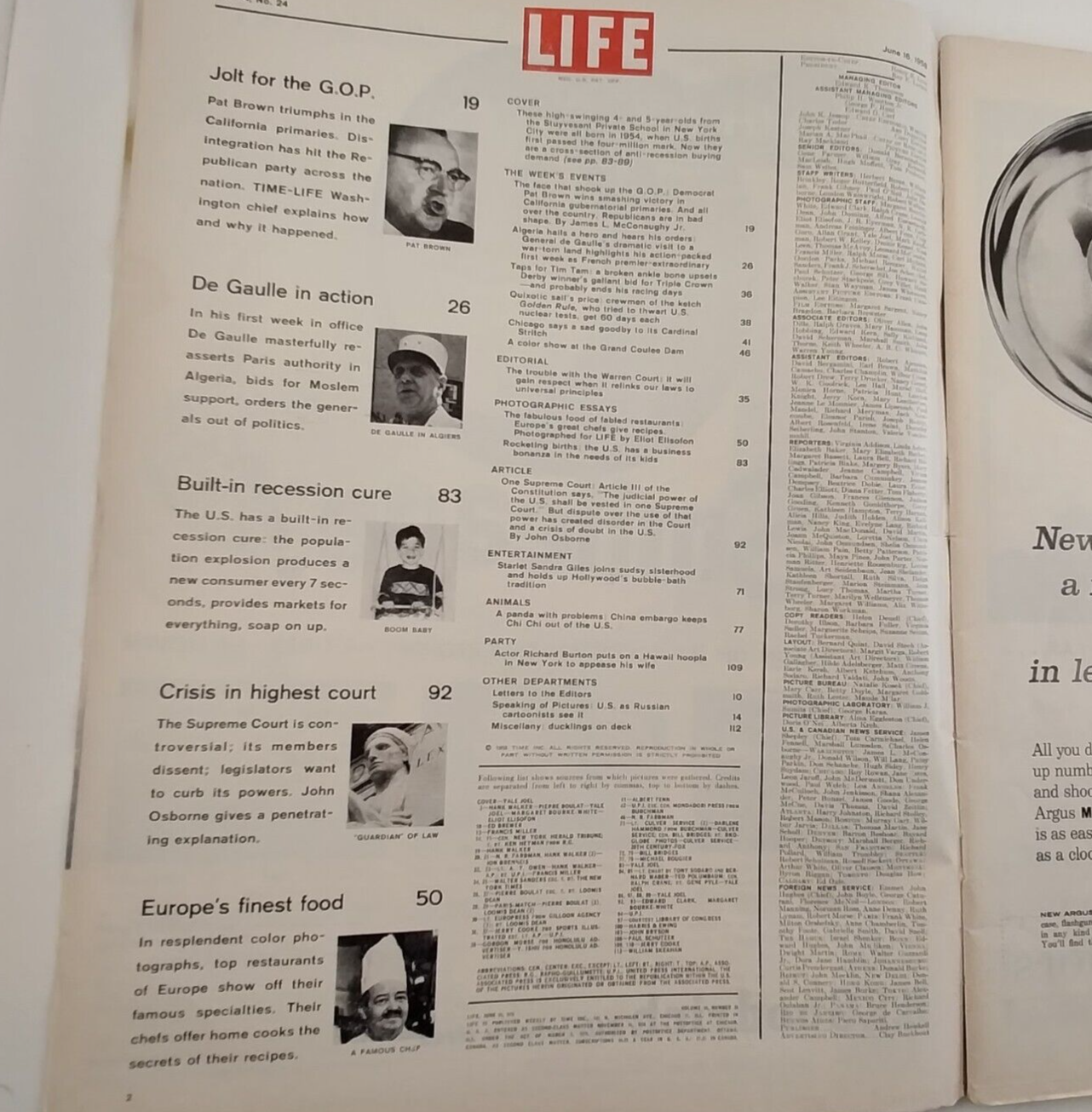 2 Life Magazine's Vintage Set Dated July 7 1952 and June 16 1958