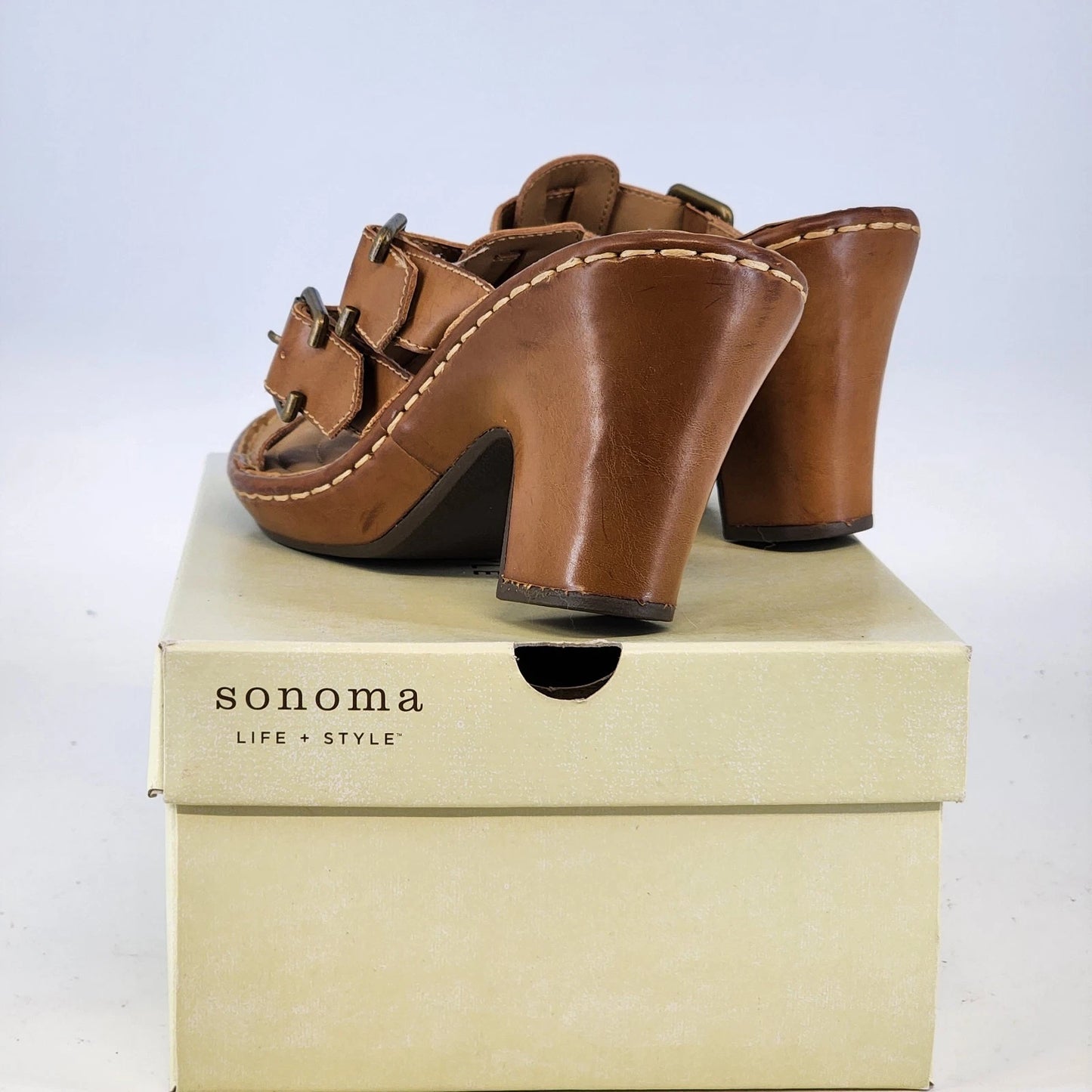 Sonoma Daunt Platform Sandals Women's Sz 8.5 Brown Leather 3.5" Block Heel NWT