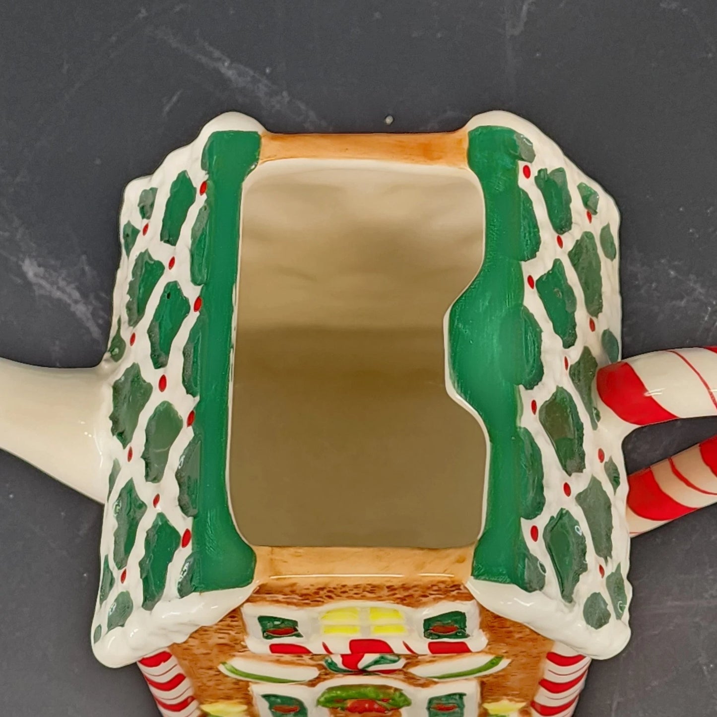 Potpourri Designs Gingerbread House Teapot Hand Painted Candy Cane 8" Holiday