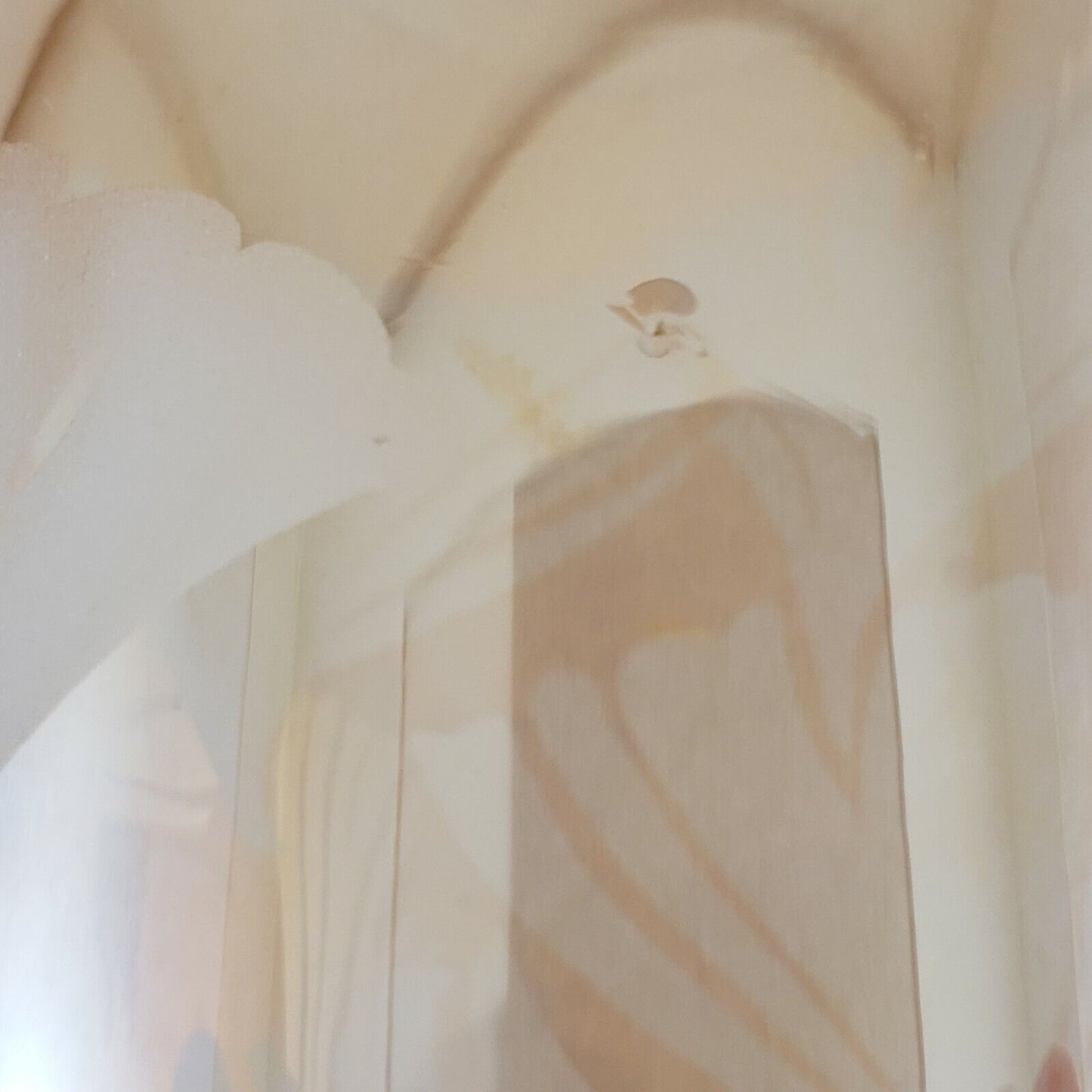 Vintage Peach Lustre Iridescent Glass Vase – 12" Hand-Blown Etched Vase with Ginkgo Leaf Design, Mouth-Blown Collectible Art Glass