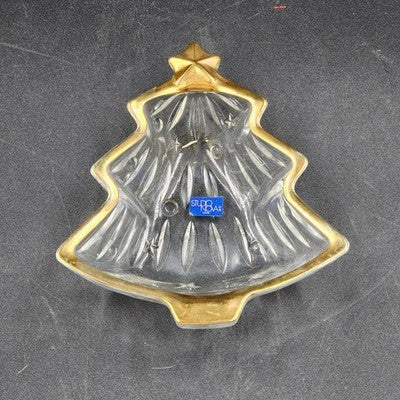 Candy Dish Christmas Tree Shaped Studio Nova Clear Crystal Gold Trim Japan 6"